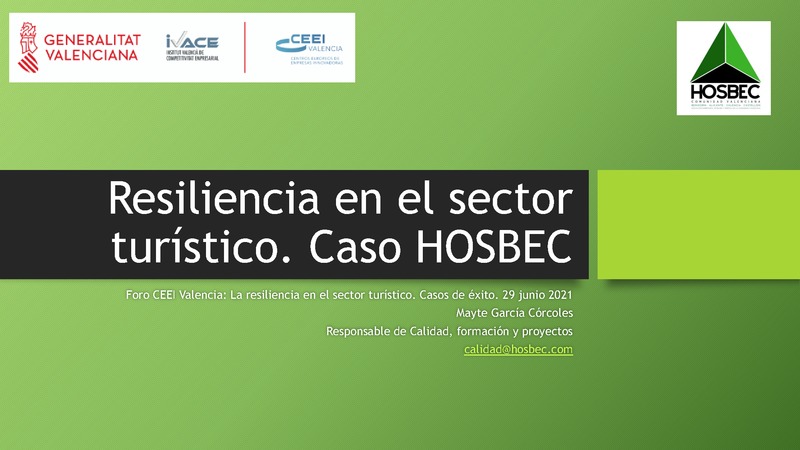 Presentacin Mayte Garca 'Resiliencia en el sector turstico. Caso HOSBEC'