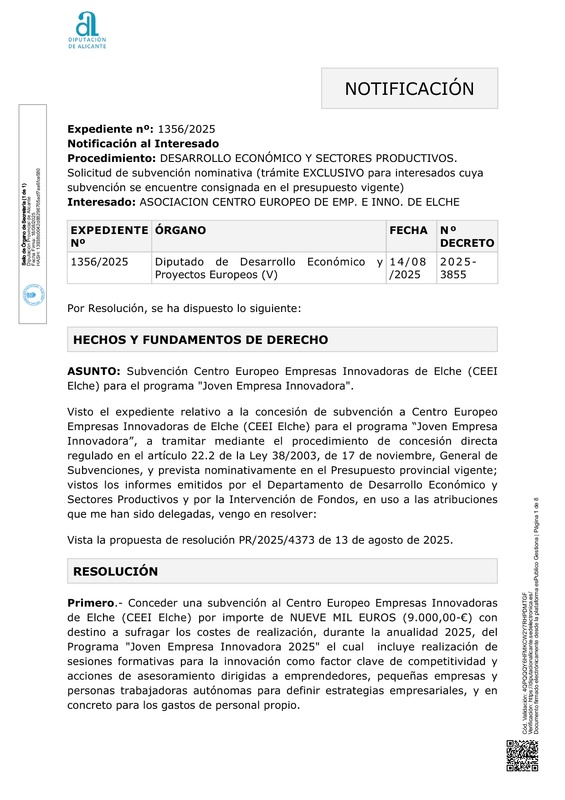 Subvenci�n nominativa CEEI Elche-Diputaci�n Alicante 2025